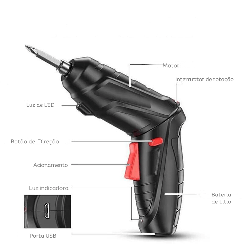 Furadeira e Parafusadeira Portátil 3.6V 1800mAh